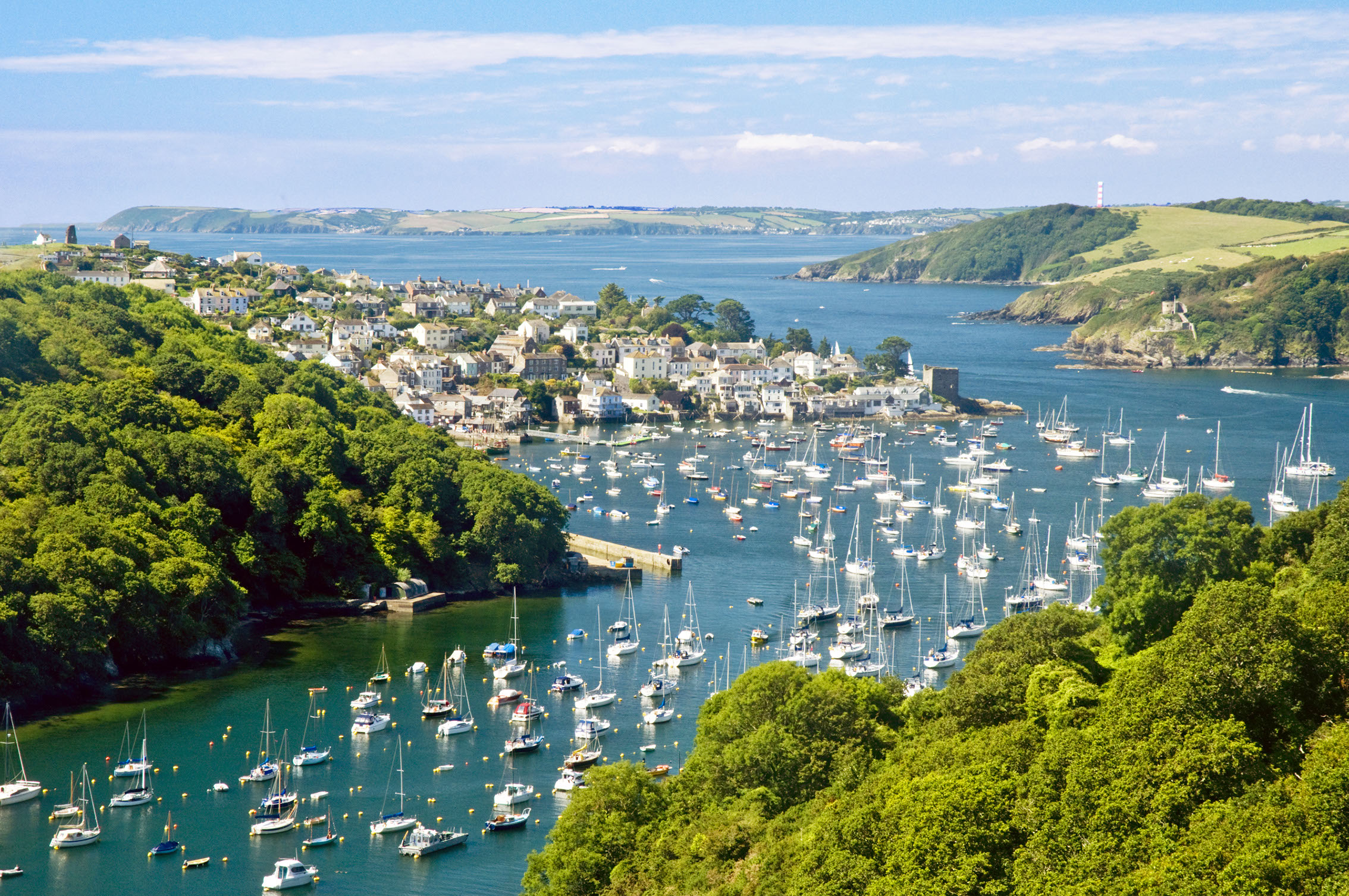 Panoramic aerial view of Polruan and Fowey Harbour